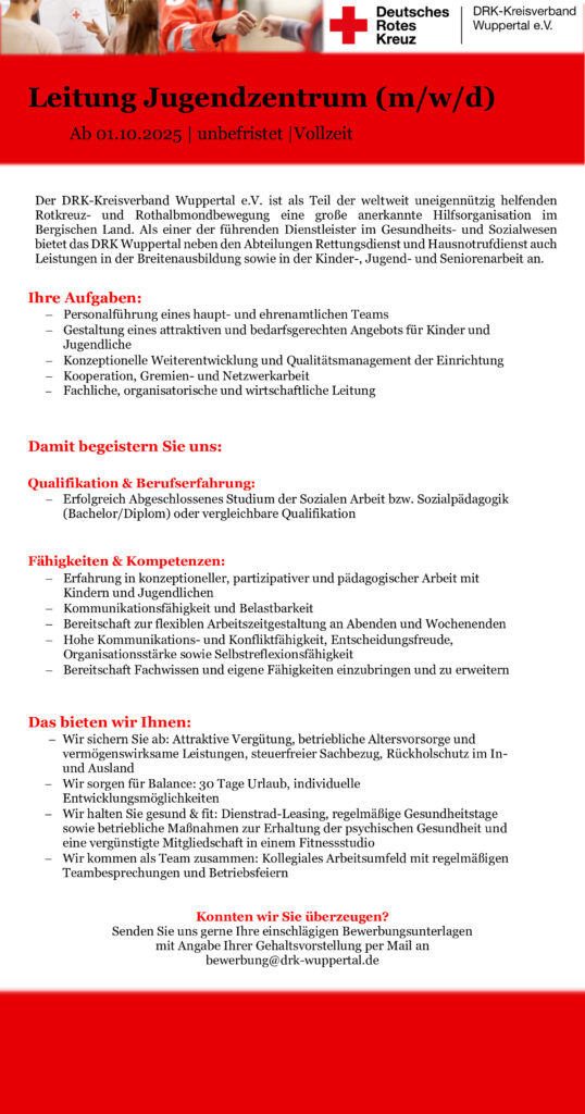 Stellenausschreibung Leitung DRK Kinder- und Jugendzentrum
